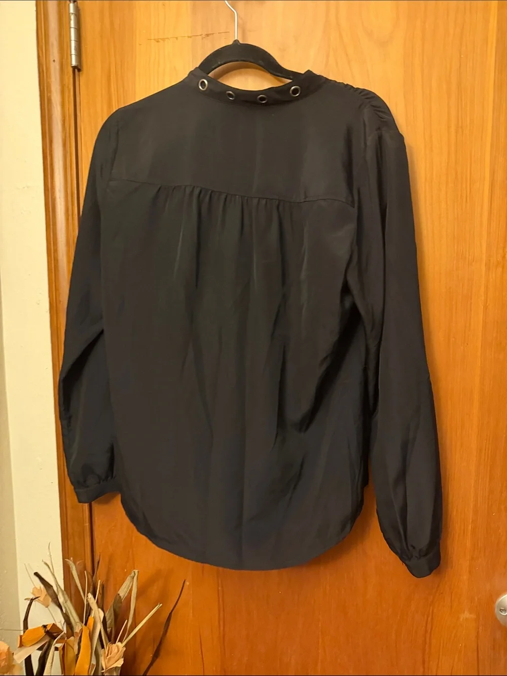Micheal Kors Black Long-Sleeve Eyelet Neck Blouse